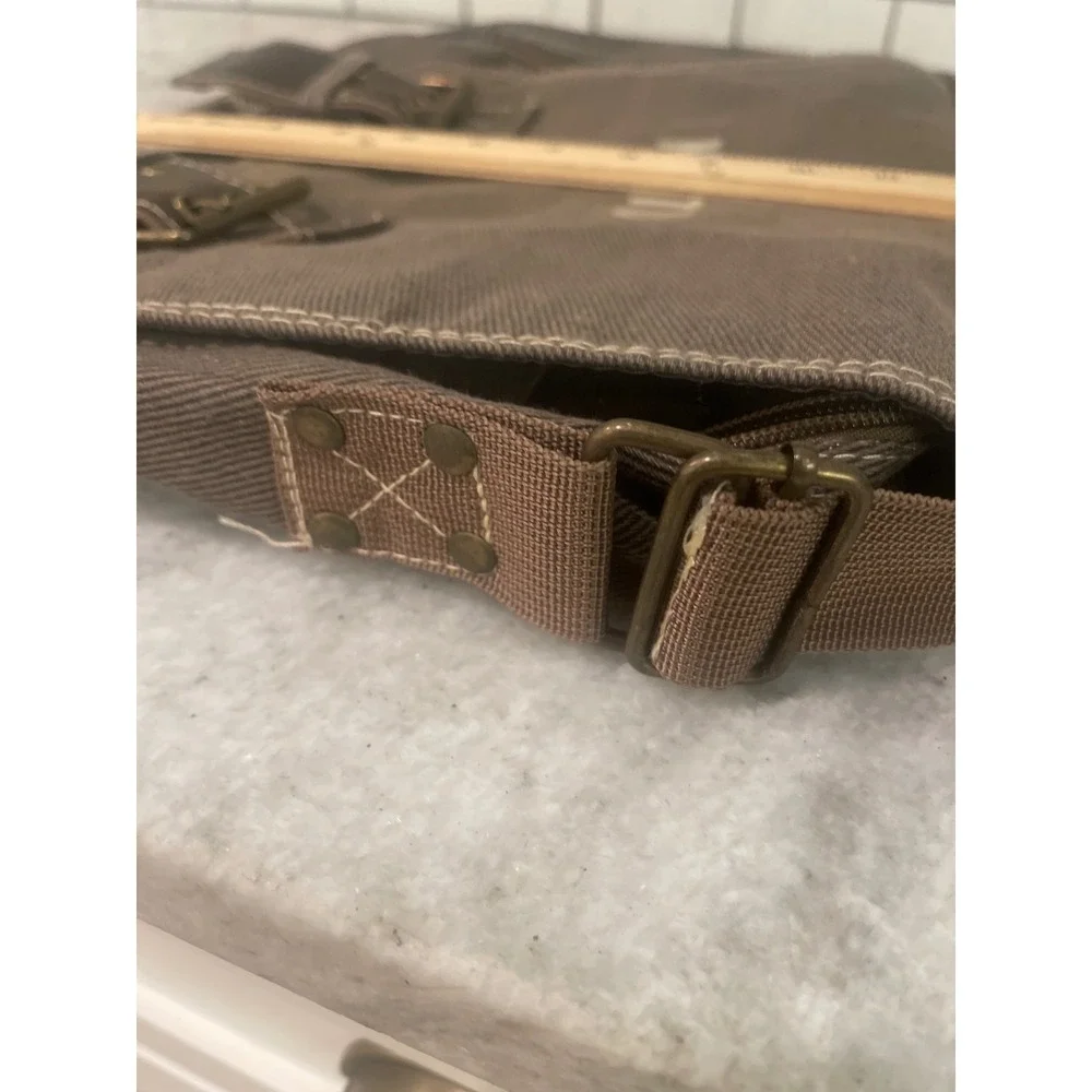 Logomark Messenger Bag Unisex Large Brown Noritsu Canvas Buckle Crossbody Tech